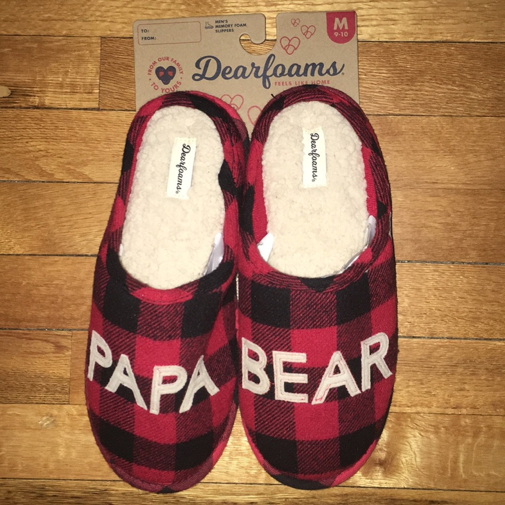 Dearfoams Papa Bear Buffalo Check Clog Slippers